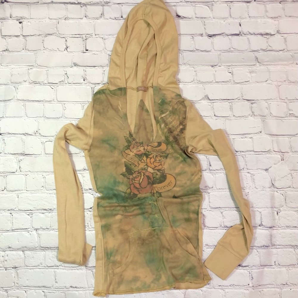 Forever 21 Tie Dye True Love Tattoo Lightweight Pocket Hoodie Sz S